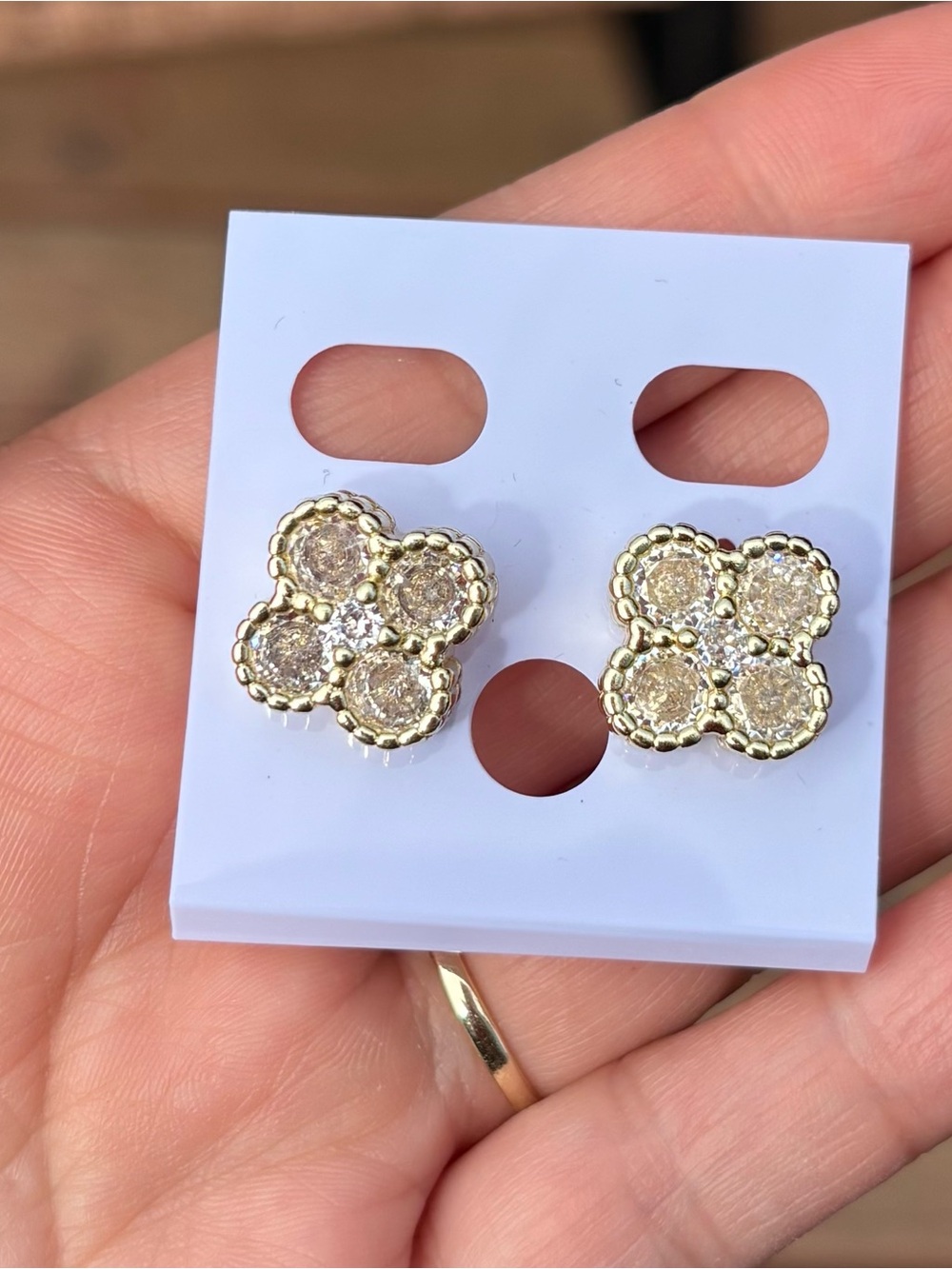 Gold-Tone Four-Cluster Crystal Stud Earrings